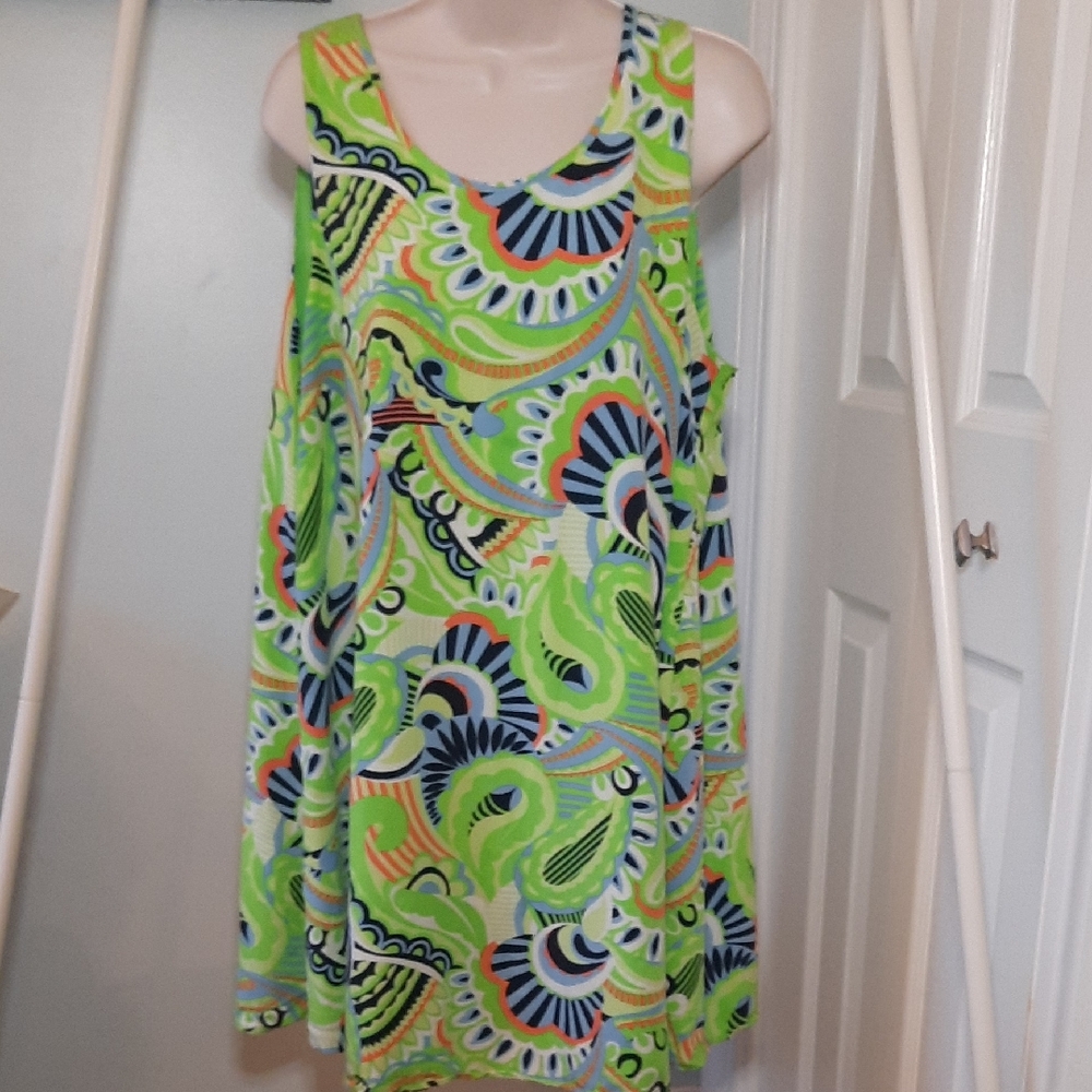 Crown & Ivy Tropical Abstract Paisley Print Swing Dress sz XL